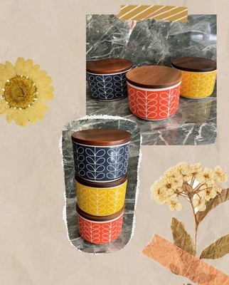 3 x schöne Orla Kiely ''Stiel'' Tee/Kaffee/Zucker/Schmuckdosen *SEHEN SIE SICH MEINE ANDEREN AN*