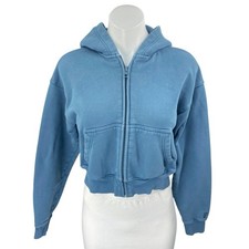 Aritzia TNA Cozy Blue Long Sleeve Hoodie Hooded Fleece Zip Crop Sweatshirt 2XS
