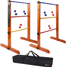 Solid Wood Ladder Ball Toss Game Set with Ladder Ball Bolas Carrying Case