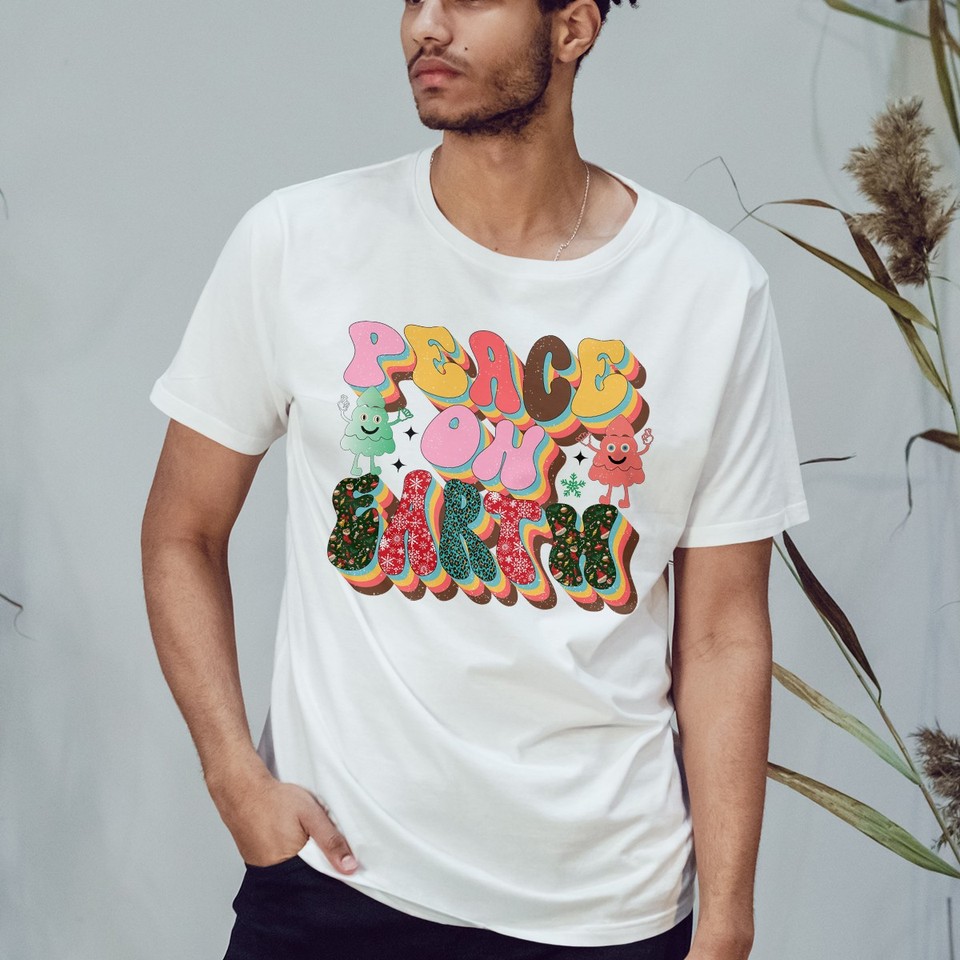 Peace On Earth T-Shirt Retro Groovy Christmas Festive Nature Lover Gift ...