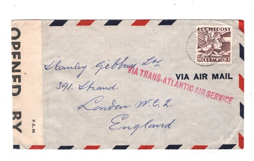 CURACAO Air Mail Cover CENSOR WW2 *TRANSATLANTIC AIR SERVICE* London MA240 - Picture 12 of 12