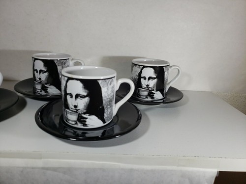 Mona Lisa Expresso Demitesse 4 Cup/Saucer Set Riviera Van Beers Signature Coffee - Picture 2 of 8
