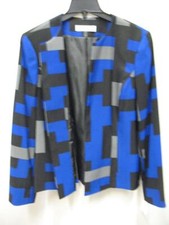New Kasper Blazer Pro Suit Jacket Colorblocked Pattern Blue Black Gray Womens 6