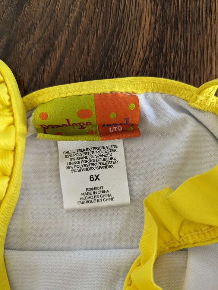 Size 6X 6 Penelope Mack One Piece Blue White Stripe Swimsuit Swim Suit Yellow - Image 2 of 4