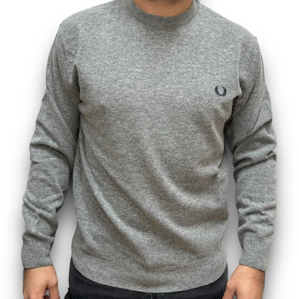 FRED PERRY maglione girocollo classico abbigliamento uomo maglia 100% lana - Imagen 4 de 4