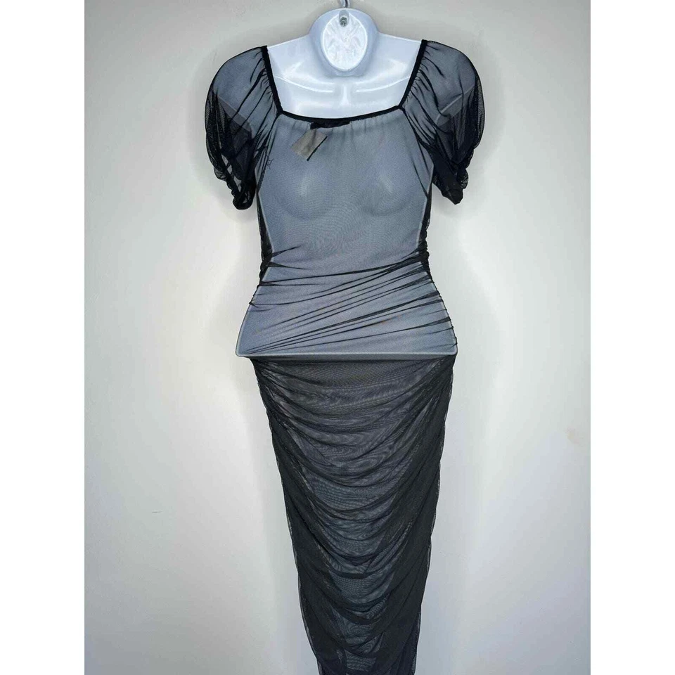 Vestido Nasty Gal Negro Malla Transparente Acanalado Coqueta Capricho TALLA 6 Foto 2 de 4