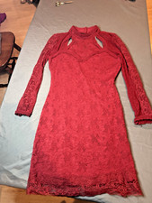 Free People Dress burgundy Mesh Lace halter Long Sleeve bodycon size Medium