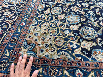 9x12 VINTAGE RUG BLUE ORIENTAL ANTIQUE HAND-KNOTTED BIG handmade 10x12 dark navy