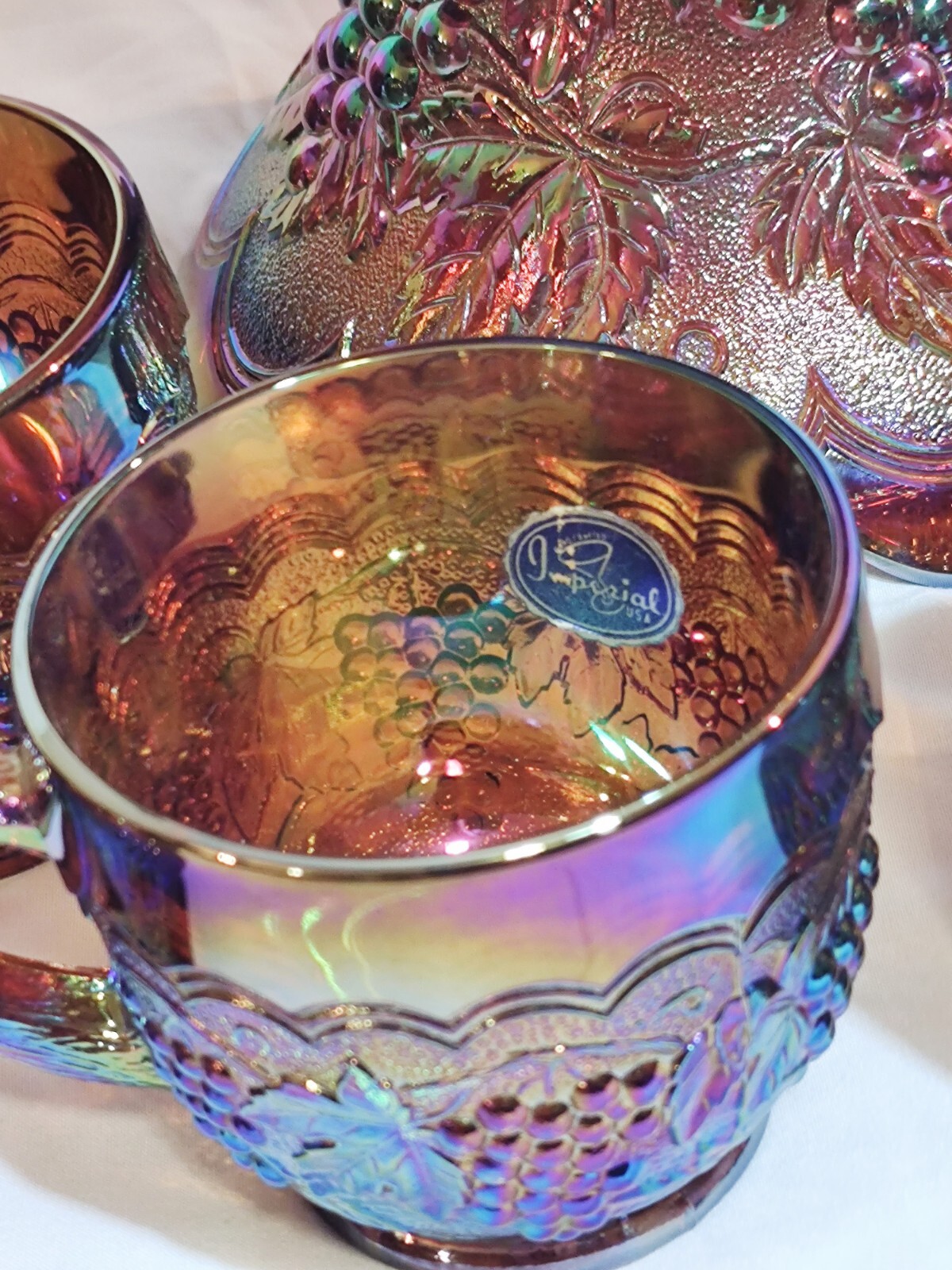 Imperial Grape Leaf AMBER CARNIVAL Glass Punch Bowl Set w 12 Cups eBay