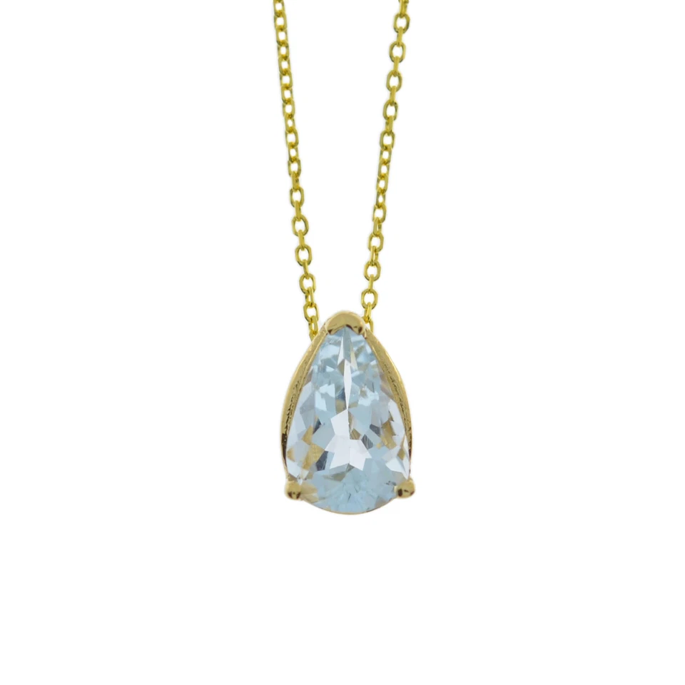 14Kt Gold Natural Aquamarine Teardrop Pendant Necklace