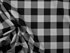 Bullet Printed Liverpool Textured Fabric Stretch 1 inch Plaid Black White Q46