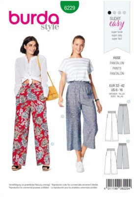Burda Style Schnittmuster 6229 Misses  Pull-On Hose in zwei Längen leicht