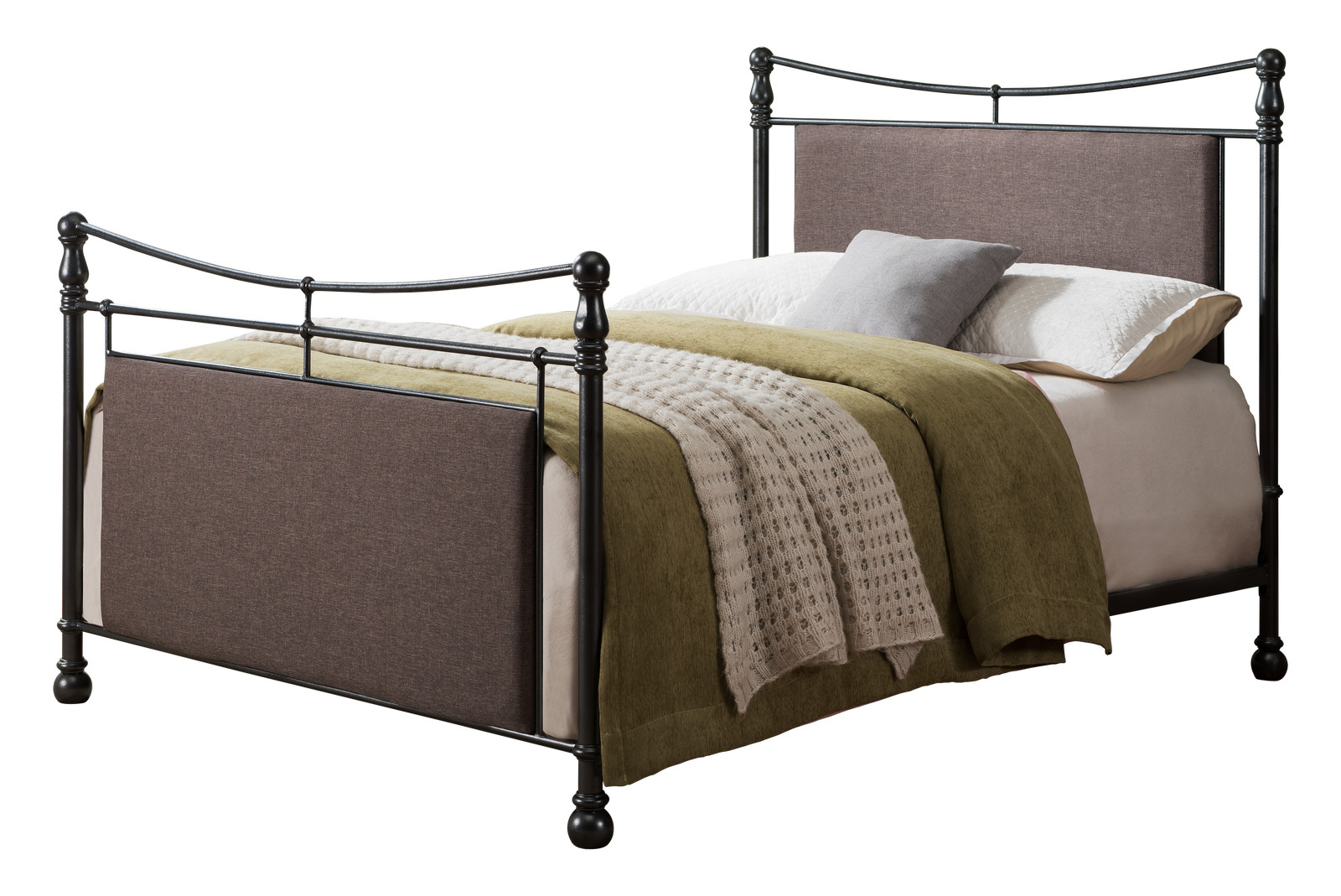 Kings Brand Furniture King Size Metal Upholstered Bed, Pewter / Brown