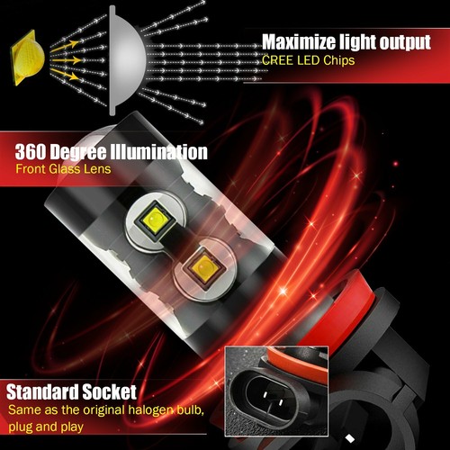 H11 LED Fog Light Bulbs Lamps with Projector Cool White 6000K 2pcs - Picture 5 of 8