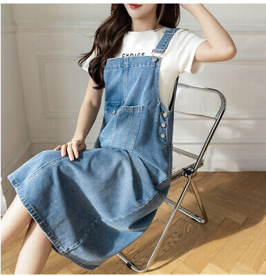 Fashion Women Denim Jumpsuit Loose Overalls Dress Long Suspender Skirts  Casual