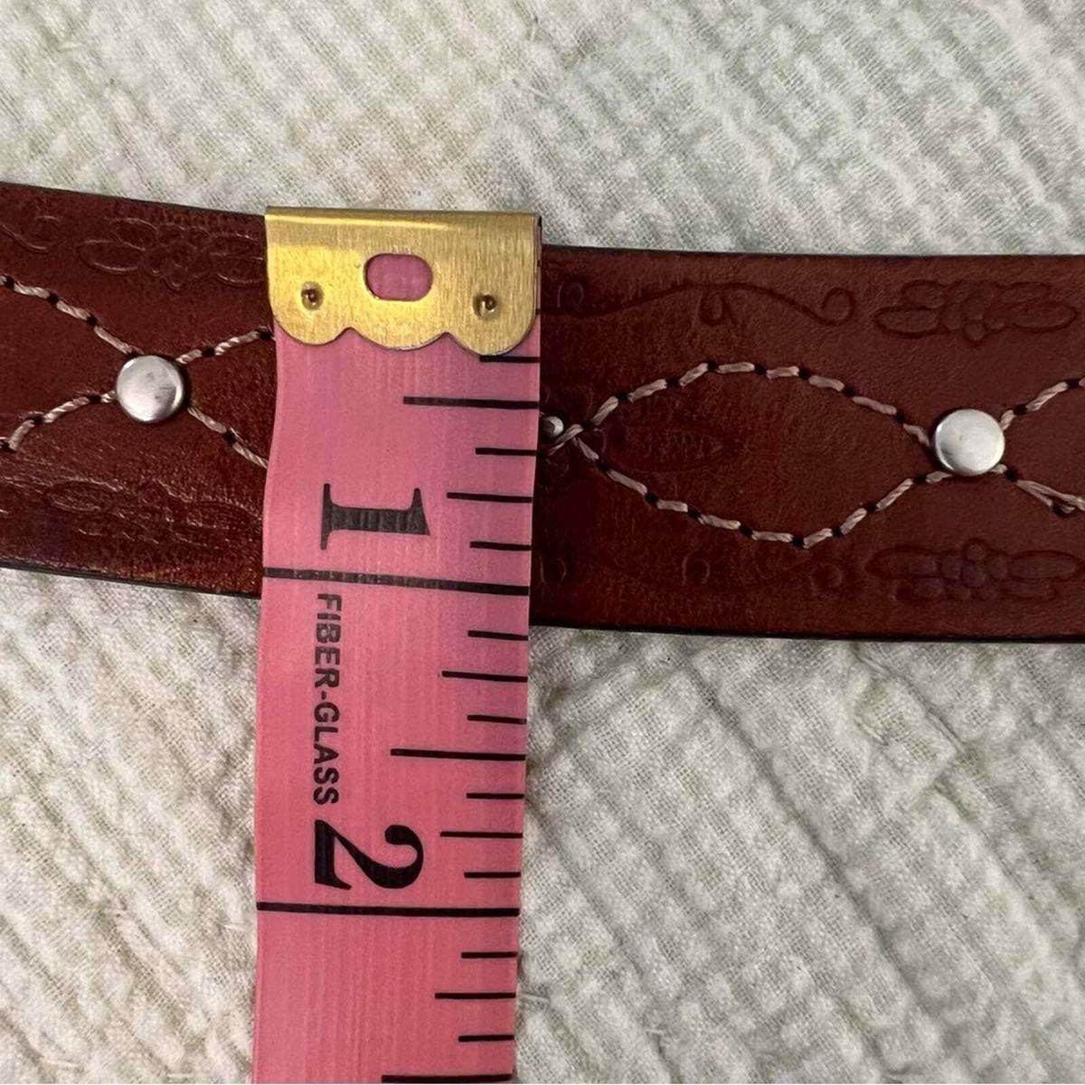 Vintage Brown Tooled Genuine Leather Stitched Brown Belt  display picture 1