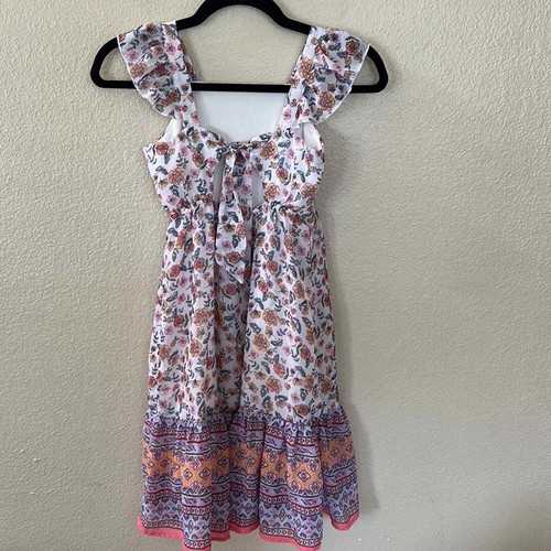 Zenzi Girls White Floral Cottage Core Flutter Sleeve Tie Back Maxi Dress S 6/6X - Picture 6 of 10