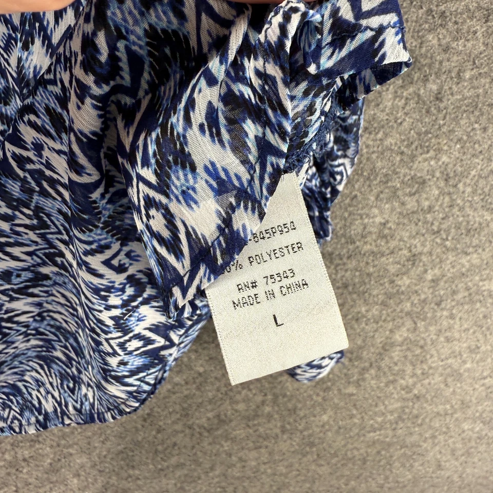 Blusa Willi Smith Mujer L Grande Azul Geométrica Cuello en V Manga Larga Pullover Foto 4 de 4