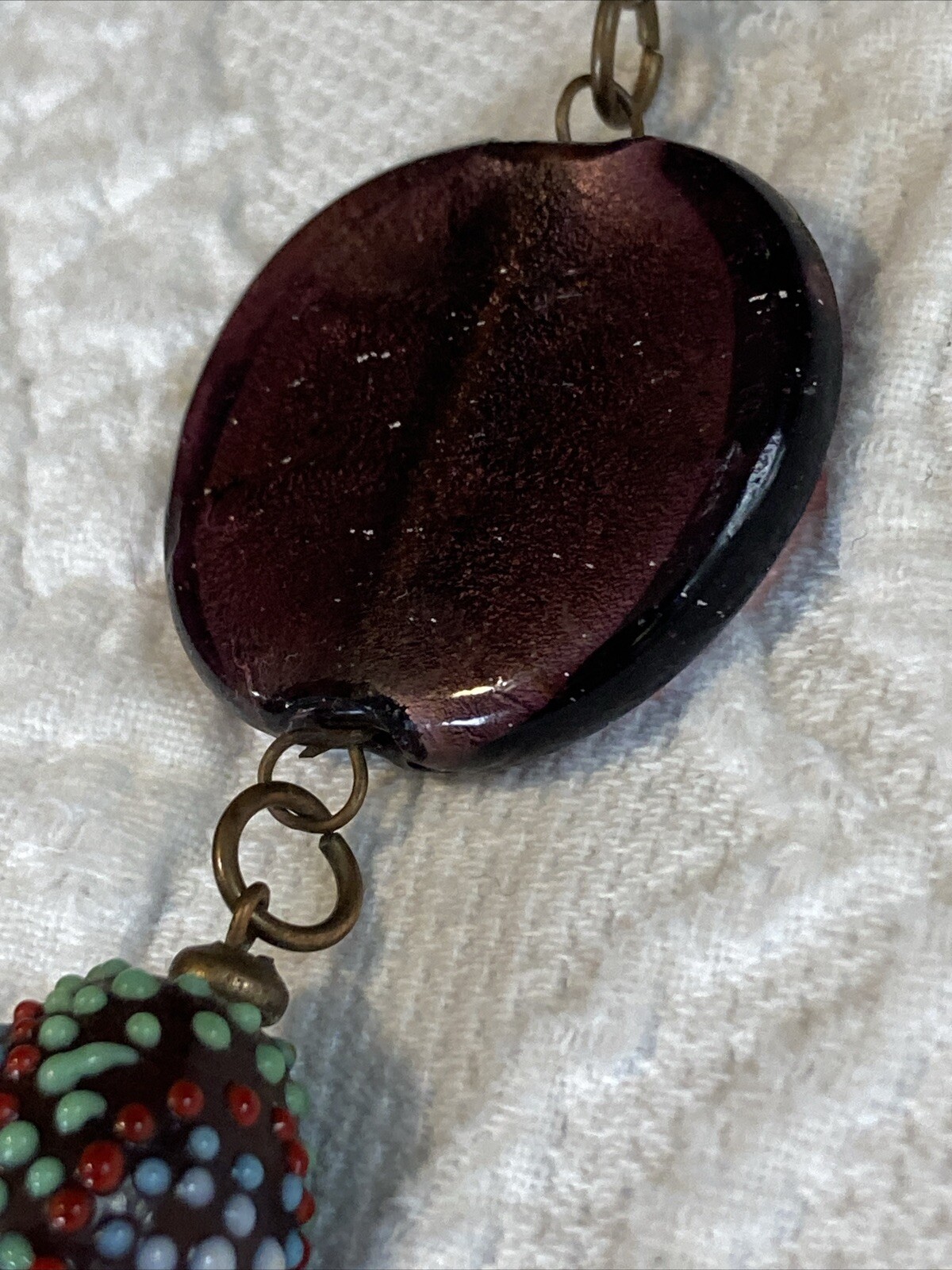 Rustic beaded necklace offset multicolor purple n… - image 5