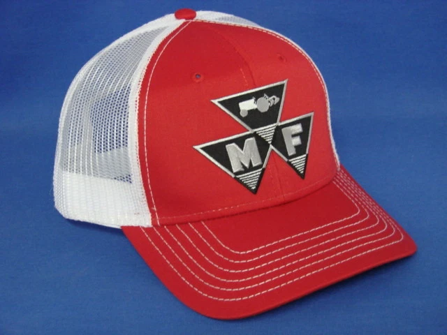 Massey Ferguson Tractor Hat - Red White Mesh - Tri Logo - Snapback