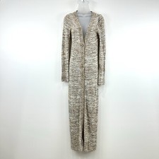 Free People Duster Cardigan Womens XS Taupe Floor Length Linen Blend Boho Button