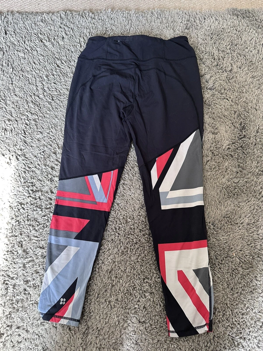 Sweaty Betty Black Union Jack Flag Print Power 7/8 Leggings Size Small