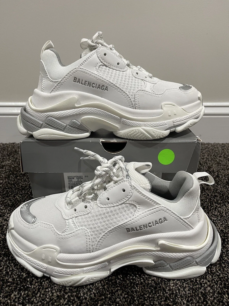 Balenciaga Womens Triple S White / Silver Sneakers