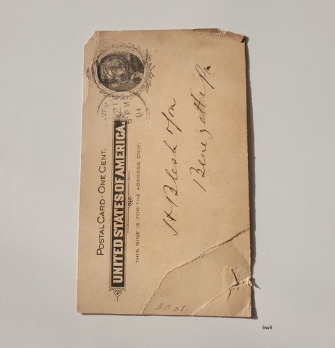 Tarjeta postal de Estados Unidos One Cent First National Bank 1901 estampada por Jefferson - Imagen 2 de 3