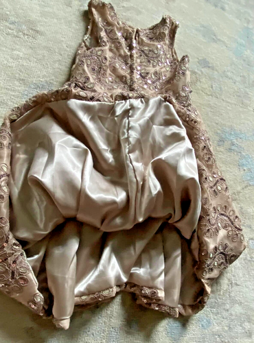 Chasing Fireflies Dark Taupe Gold Sequin High-Low Hemline Bubble Dress Girls 8 - Picture 10 of 10