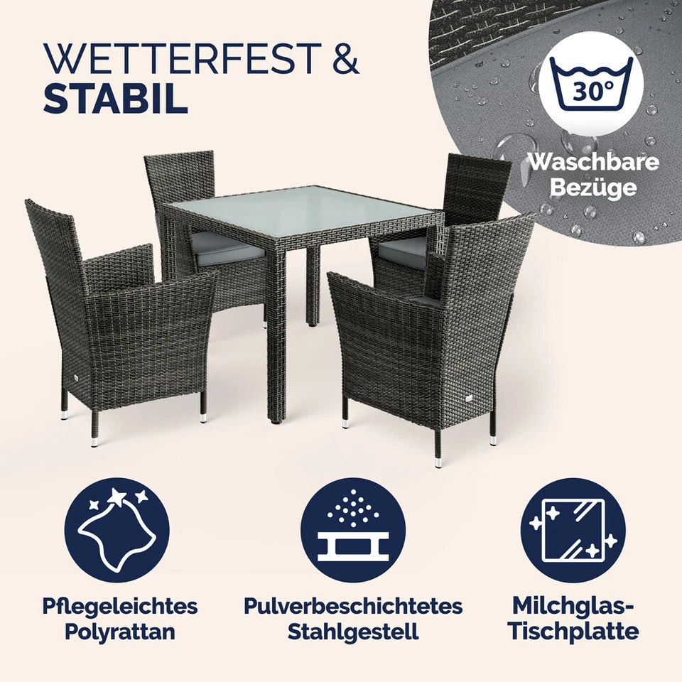 CASARIA® Gartenmöbel Set Essgruppe Sitzgruppe Polyrattan Glas Balkon Terrasse - Bild 3 von 4