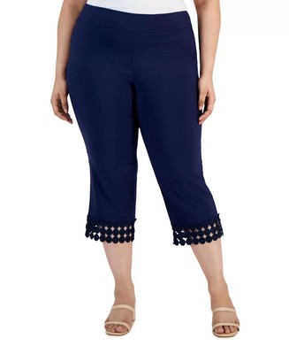JM Collection Women's Plus Size 2X Navy Tummy Control Pull On Capri Pants NWT