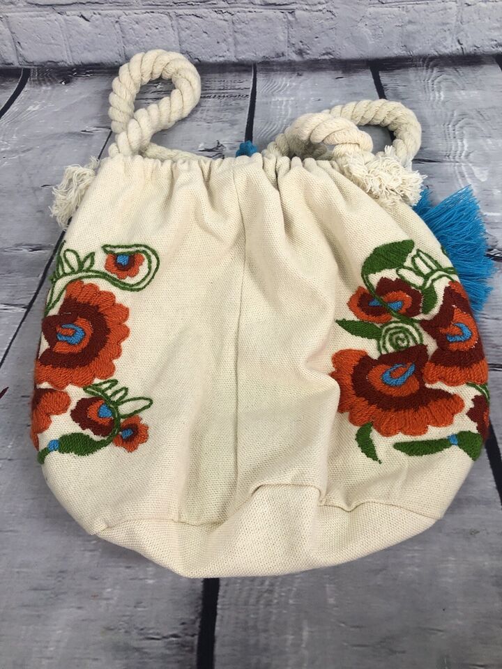 handmade embroidered jute sachel cross body shoulder bag floral | eBay