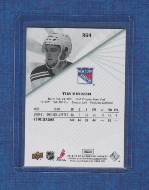 2011-12 Upper Deck SP Authentic Extended Rookie # R64 Tim Erixon - Image 2 of 2