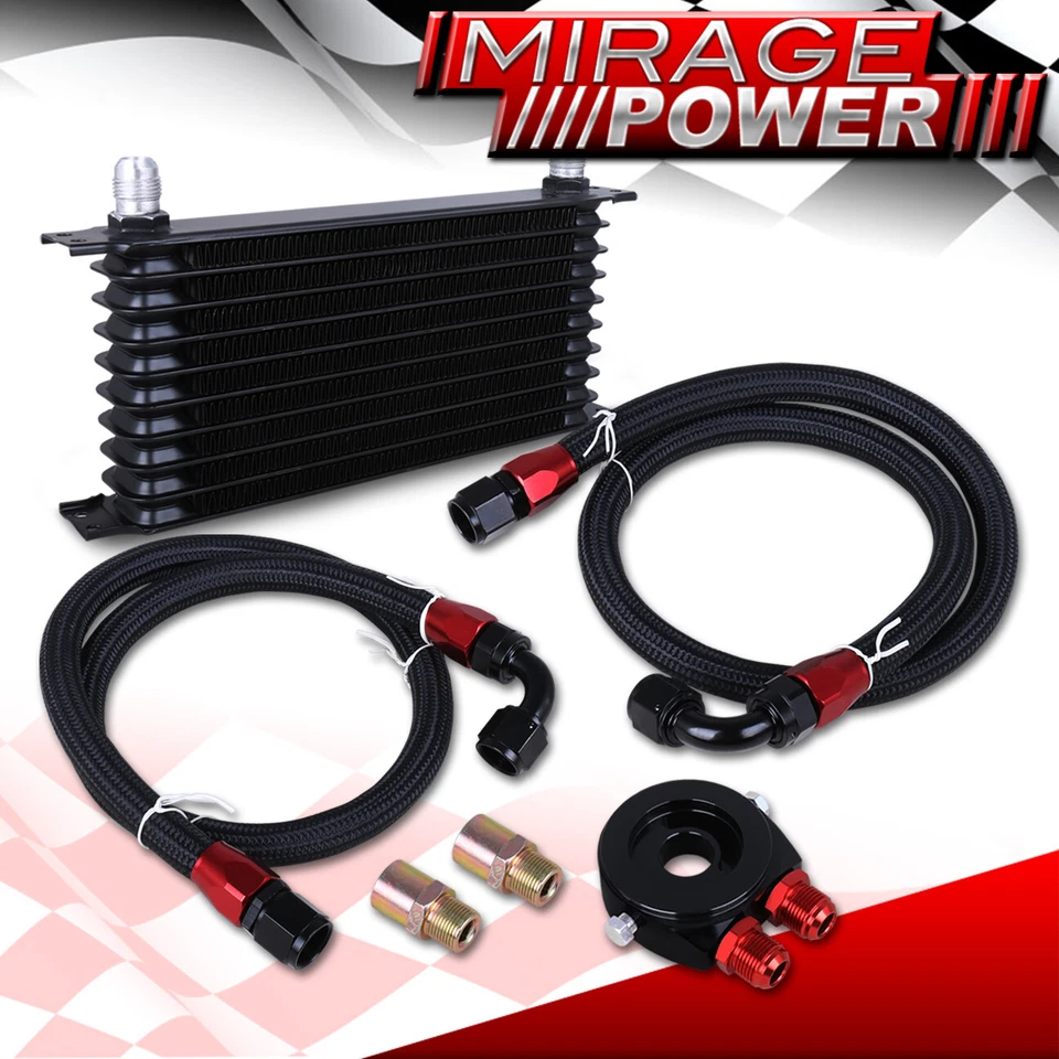 Universal 9-Row AN10 Aluminum Oil Cooler + Filter Adapter Plate Relocation Black - Image 4 of 4