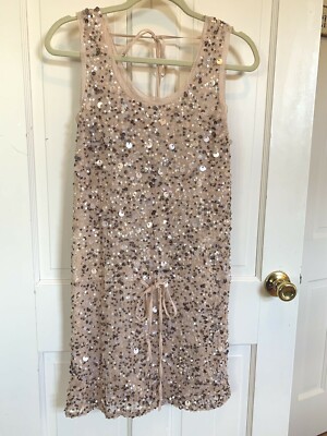GOLD HARUK NUDE SEQUIN DRESS LINED SLIP PINK SILVER METALLIC XS BLUSH | eBay