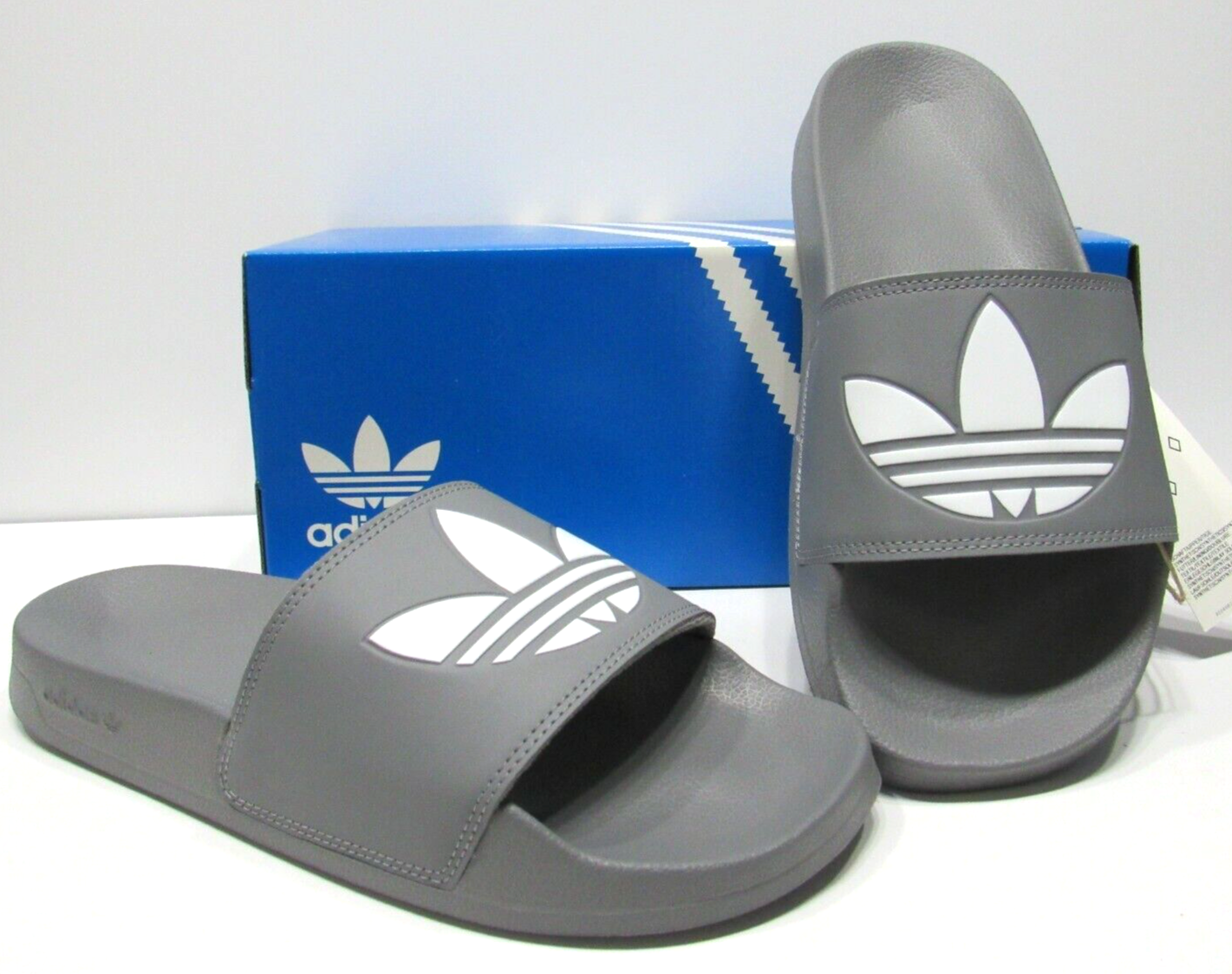 adidas Originals Adilette Lite Gray White Big Trefoil Logo Slides Mens size  10 193103115648 | eBay