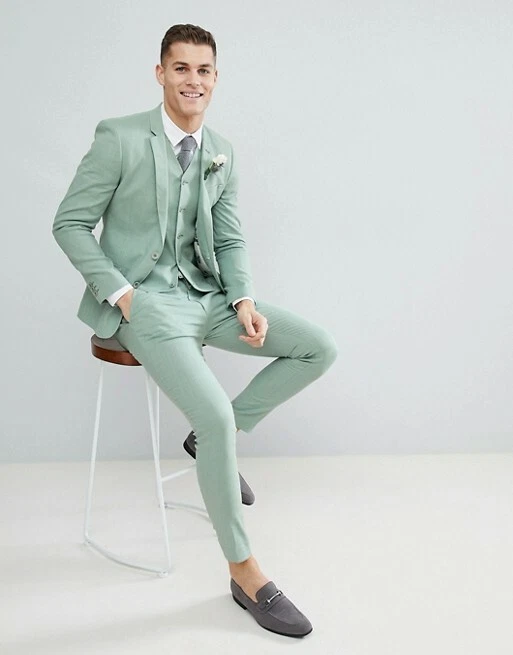 3 Piece Mint Green Men Slim Fit Suit Party Prom Groom Tuxedo Wedding Suit  Custom