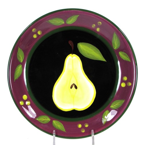 222 Fifth FRUIT PASSION 9" Salad Plate Set 4 Pear Peach Apple Plum Janet Davies - Picture 6 of 22