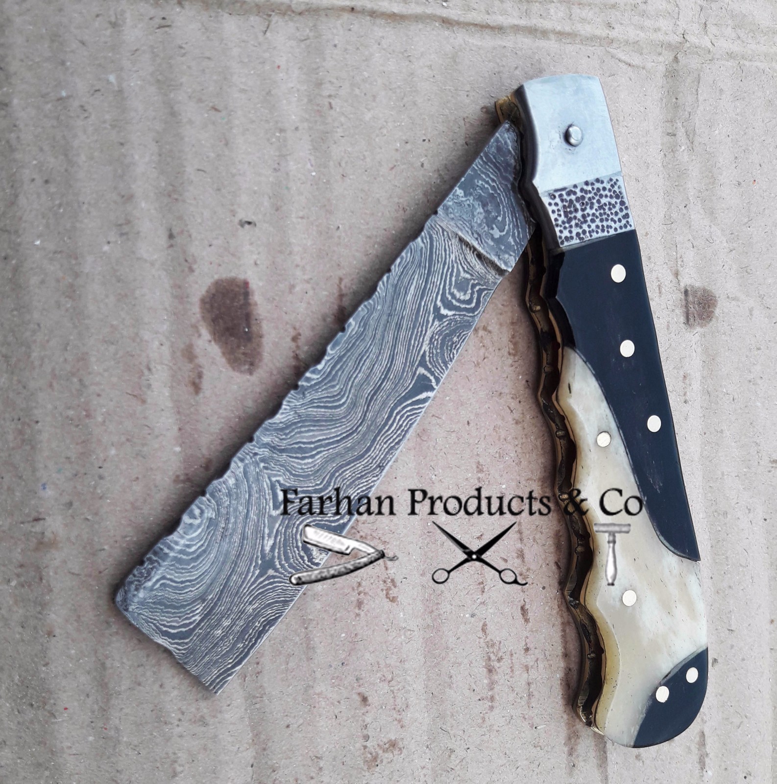 Handmade Original Damascus Superb Straight Razor Bull Horn Camel Bone ...