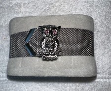 Vintage SarahCoventry Purple Rhinestone Eyed Owl Silver Tone Mesh Bracelet, 1970