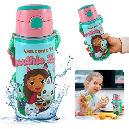 Kids 600ml Aluminium Water Bottle, Carry Strap, Push Button Back-to-School Flask - Picture 7 of 99