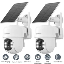 2pcs Cinnado 2K Wireless Solar Powered Security Camera Outdoor Wifi 360°Pan&Tilt