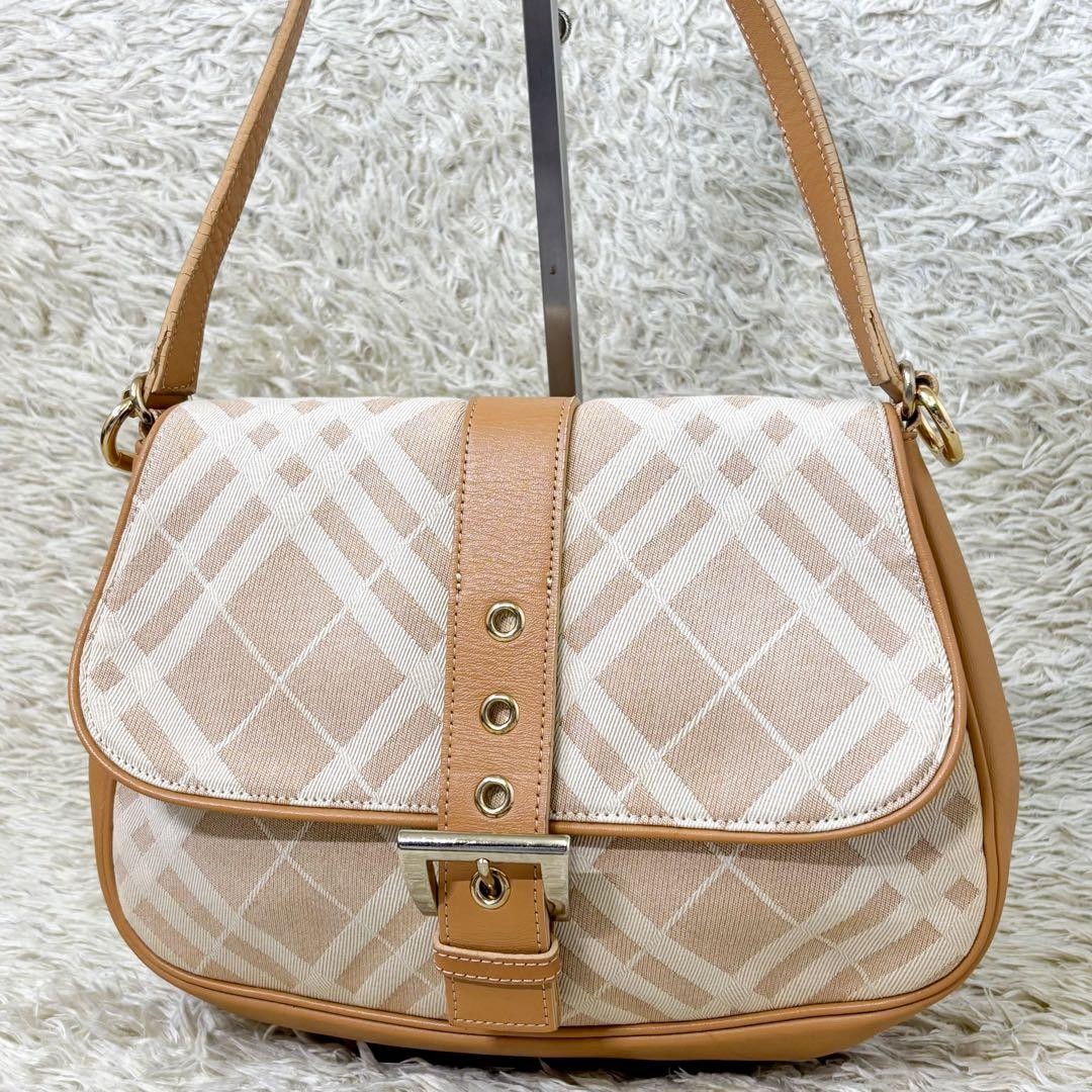 Burberry Blue Label One Shoulder Bag Nova Check Beige Leather Y2K Bag 26a New thumbnail 21