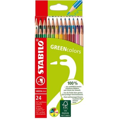 STABILO GREEN Colors 24 Colored Pencils 100% FSC Wood Certified Colored Penci...