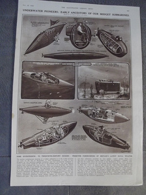 Original Papier Zeitschrift Artikel 2. Weltkrieg 1943 - frühe Midget U-Boote