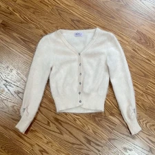 Katie Japan Late 00s Fuzzy Cropped Cardigan Crystal Buttons Y2K Kawaii Sweater