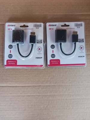 Inland DisplayPort To VGA Adapter 1080p Full HD Plug & Play HDCP 2-Pack