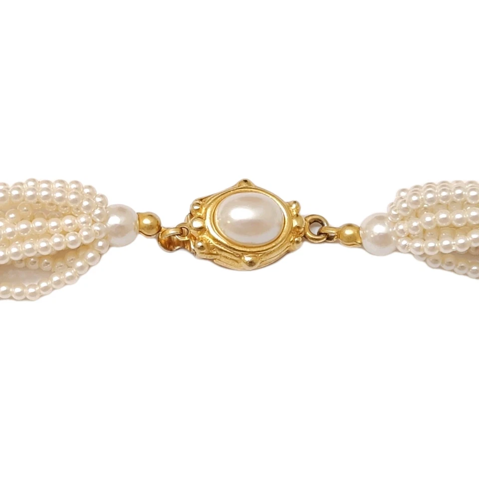Women's Vintage Carolee Signed 14 Strand White Small Faux Pearl 16" Necklace - Image 3 of 4