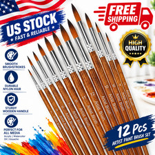 12Pcs Artist Paint Brush Set for Acrylic Oil Watercolor Painting Art Supplies