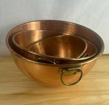 Vintage Copper Nesting Mixing Bowls with Brass Hanging Ring Set of 3 Cottagecore